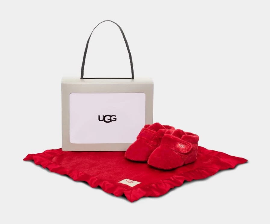 UGG Bixbee Bootie and Lovey Blanket Set for Infants in Samba Red