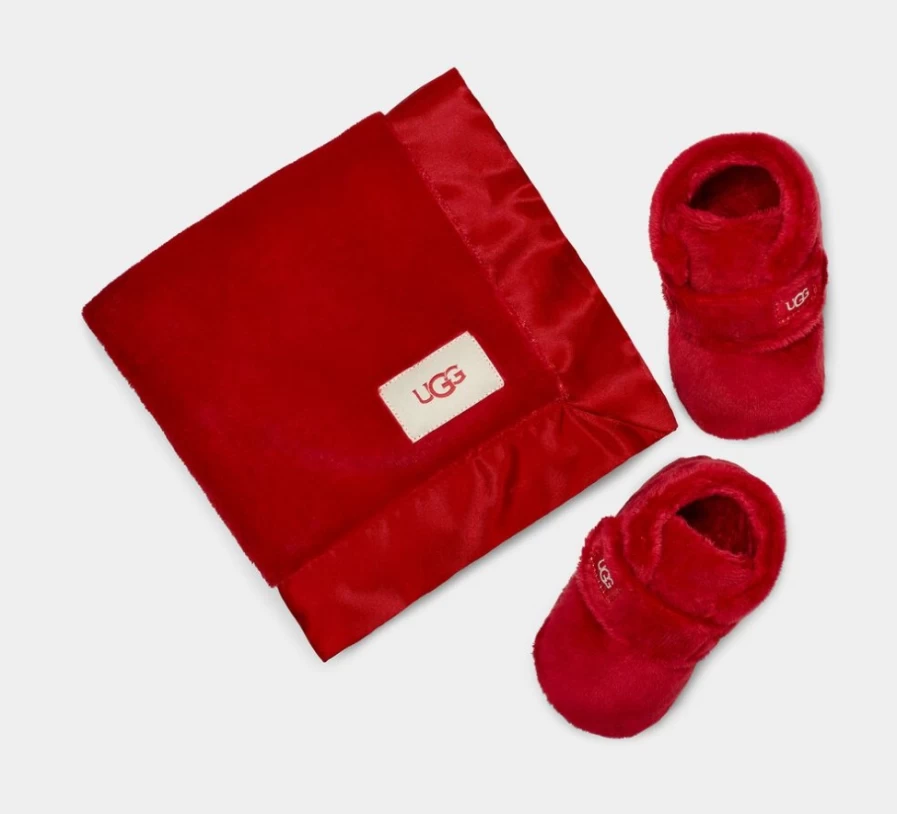 UGG Bixbee Bootie and Lovey Blanket Set for Infants in Samba Red