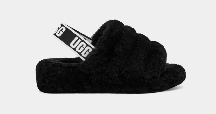UGG Women's Fluff Yeah Slide Slippers in Black - Cozy Fuzzy House Shoes