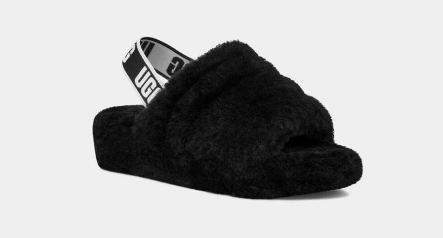 UGG Women's Fluff Yeah Slide Slippers in Black - Cozy Fuzzy House Shoes