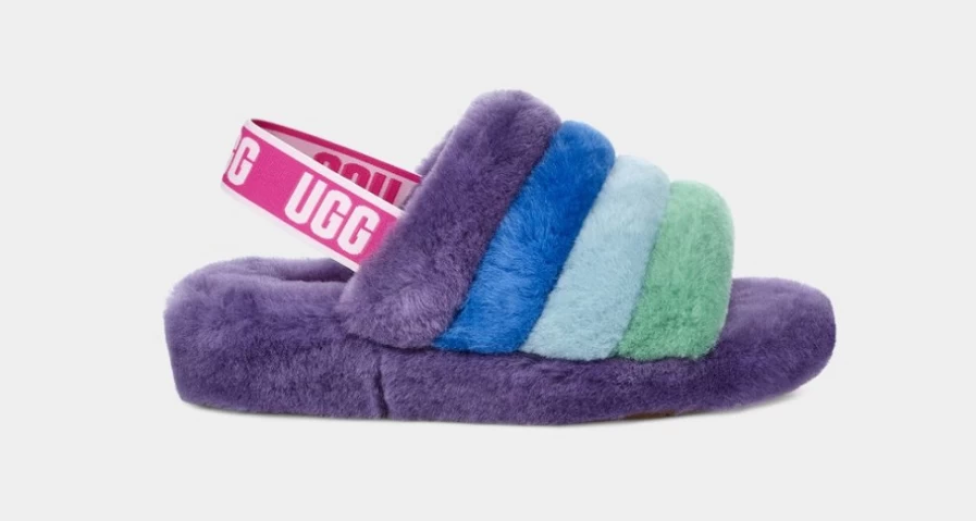 UGG Women's Pride Fluff Yeah Slide Sandals in Rainbow Purple