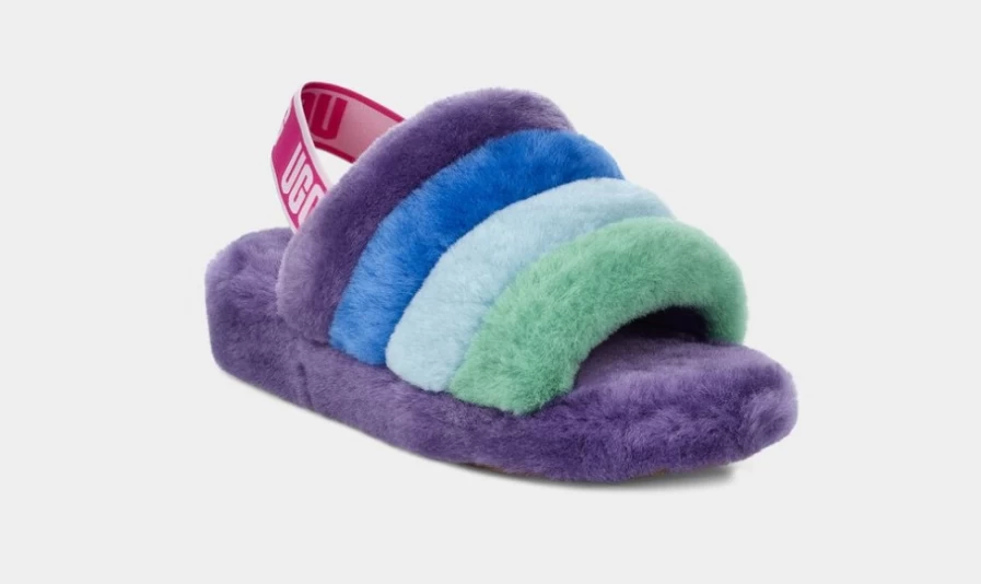 UGG Women's Pride Fluff Yeah Slide Sandals in Rainbow Purple
