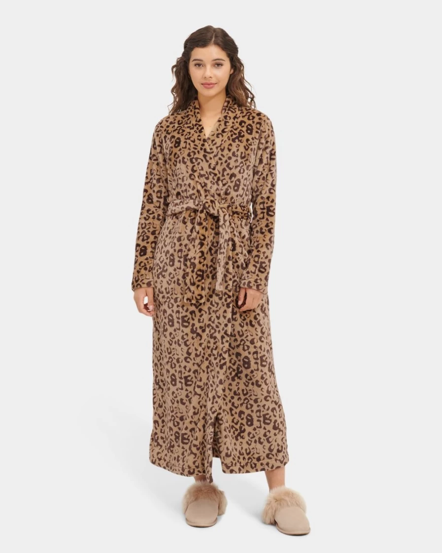 UGG Women's Marlow Robe in Live Oak Leopard Print - Cozy Plush Loungewear