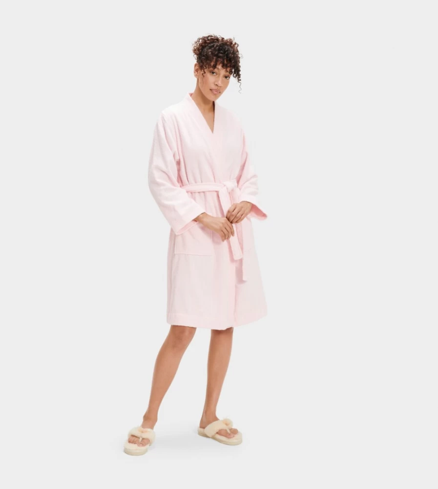 UGG Women's Seashell Pink Lorie Terry Robe - Plush Fleece Bathrobe
