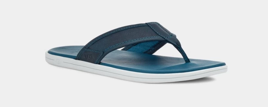 UGG Men's Marine Blue Leather Flip Flops for Seaside Comfort