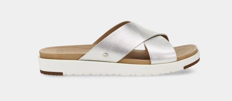 UGG Women's Kari Metallic Sandals in Shiny Silver for Stylish Comfort
