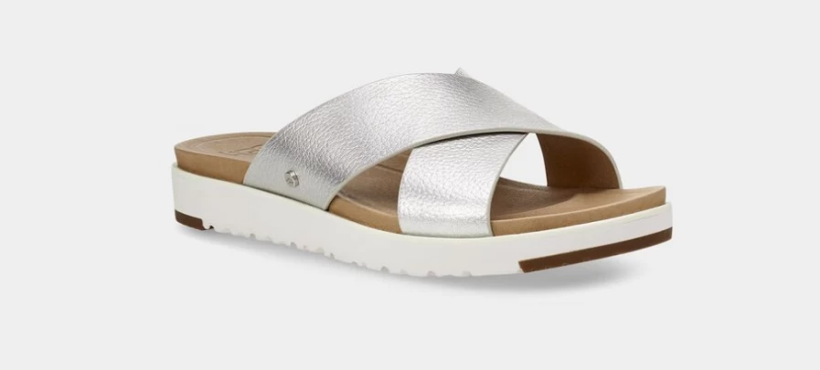 UGG Women's Kari Metallic Sandals in Shiny Silver for Stylish Comfort