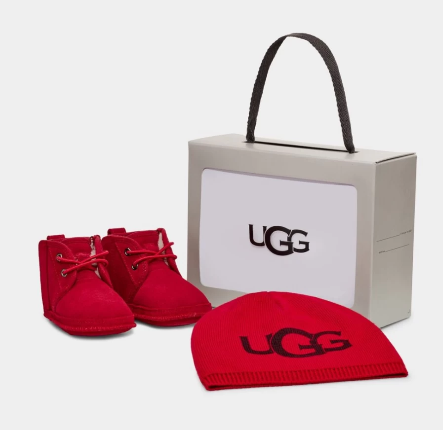 UGG Baby Neumel Booties & Beanie Set in Samba Red for Infants