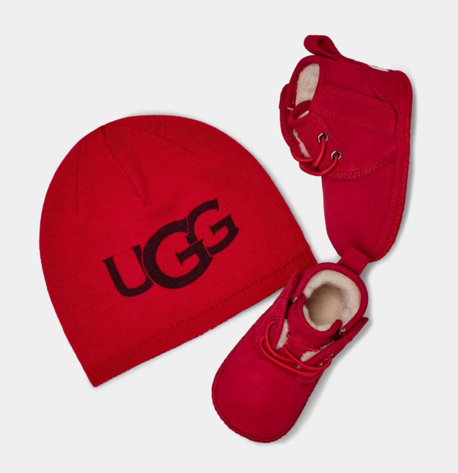 UGG Baby Neumel Booties & Beanie Set in Samba Red for Infants