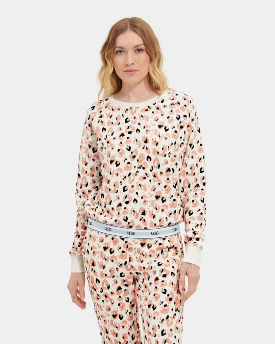 UGG Women's Nena Crewneck Sweater in Cream Painted Leopard Print