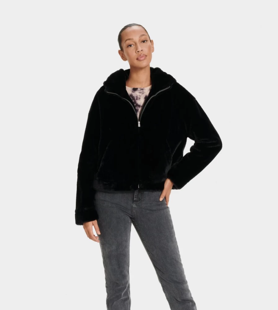 UGG Women's Black Mandy Faux Fur Jacket - Cozy Winter Outerwear