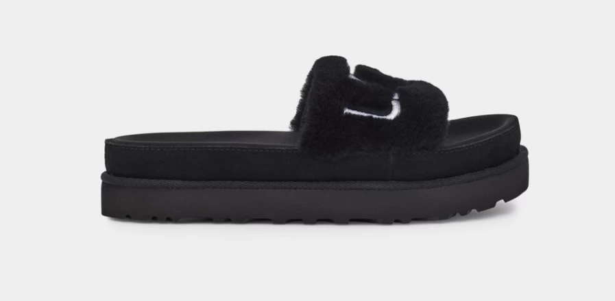 UGG Women's Black Laton Fur Slide Sandals
