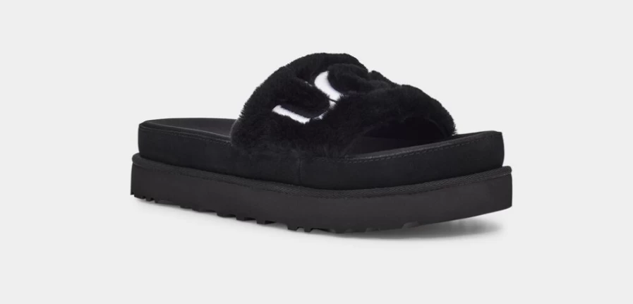 UGG Women's Black Laton Fur Slide Sandals