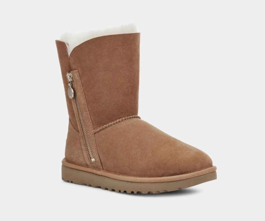 UGG Women's Bailey Zip Short Boots in Chestnut | Comfortable & Stylish Ankle Booties