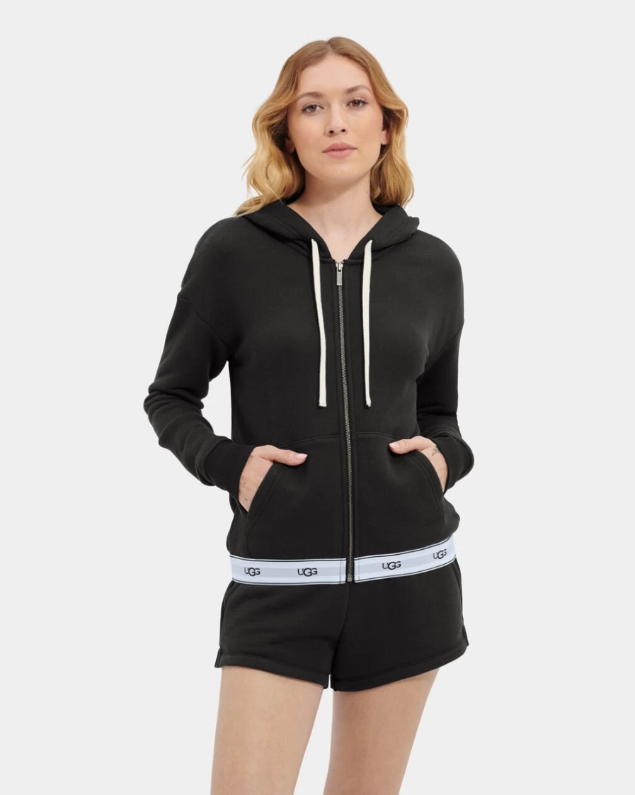 UGG Women's Black Sena Zip-Up Hoodie | Cozy Fleece Jacket