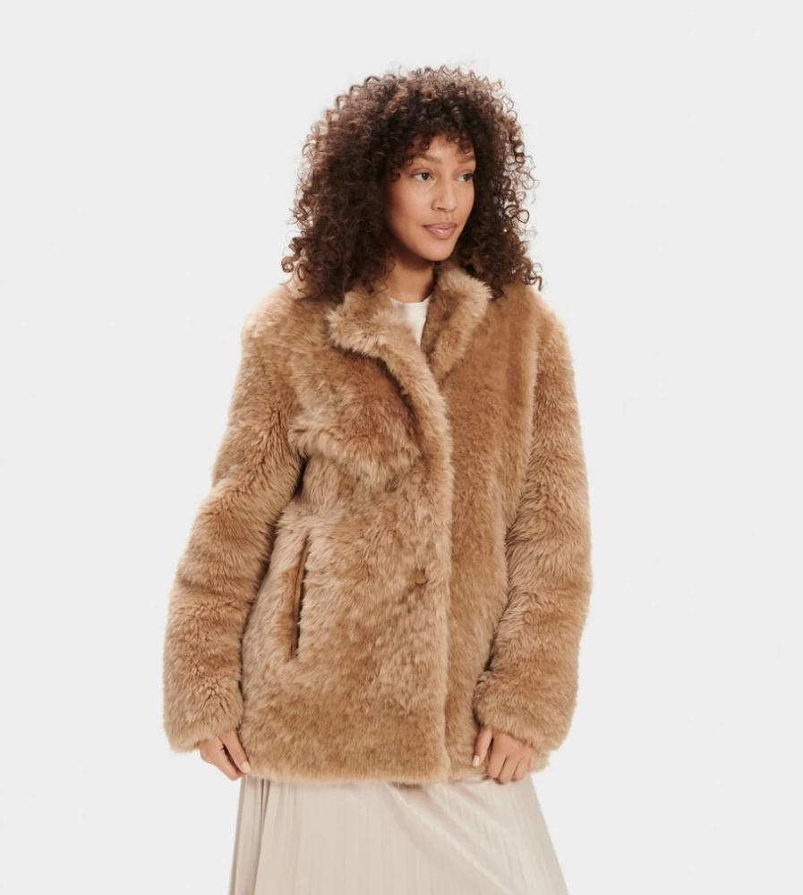 UGG Women's Lianna Short Shearling Coat in Amphora - Cozy Winter Jacket
