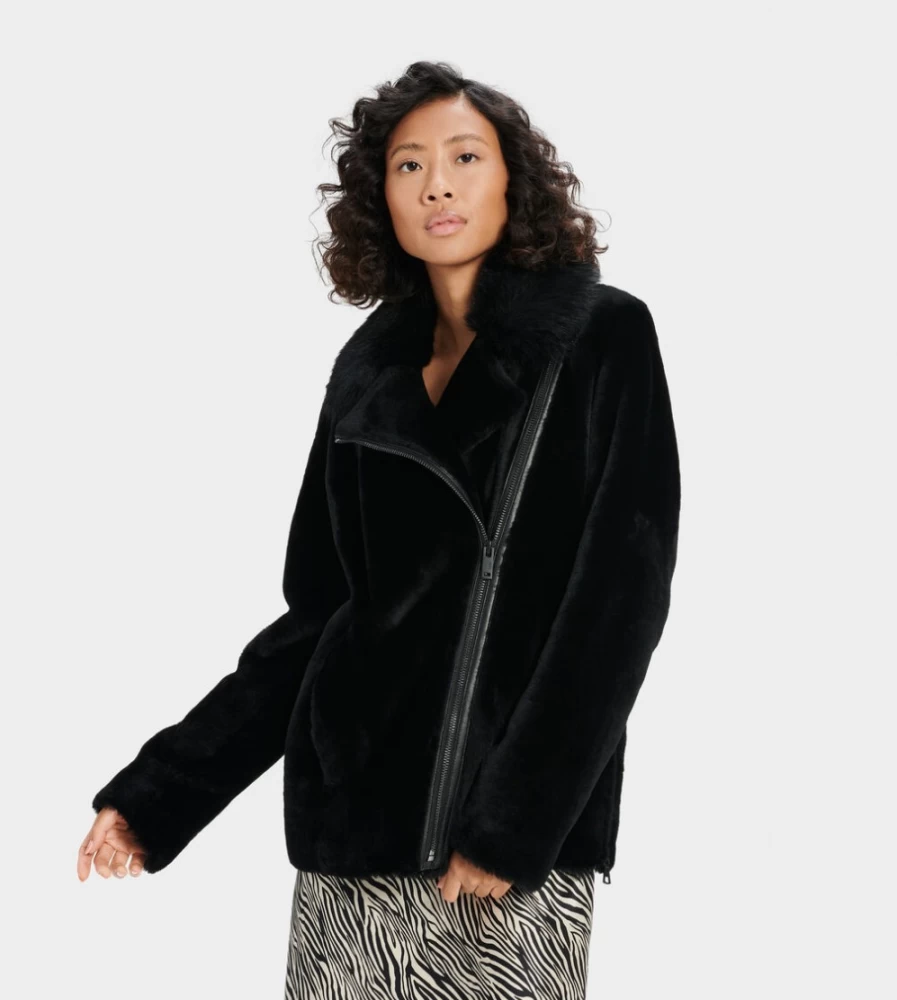 UGG Women's Black Nadine Short Shearling Jacket - Cozy Winter Outerwear