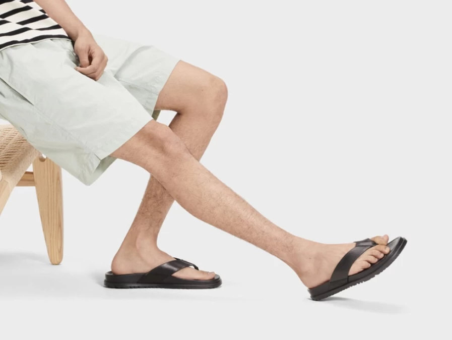 UGG Men's Black Leather Wainscott Flip Flops