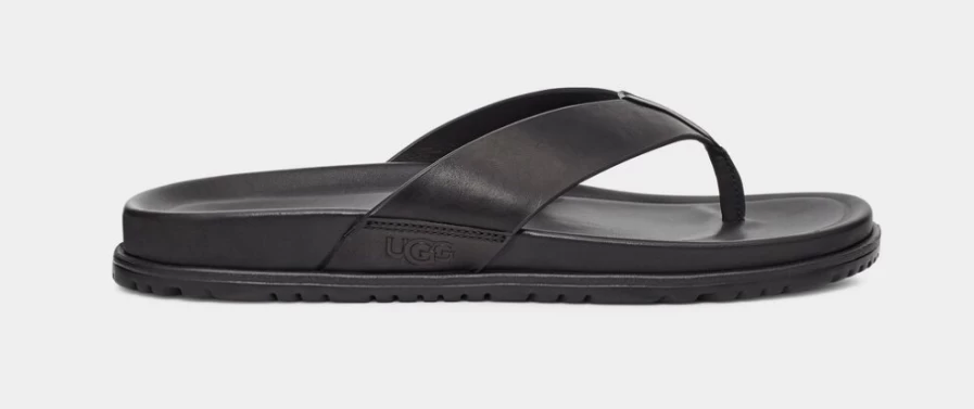 UGG Men's Black Leather Wainscott Flip Flops