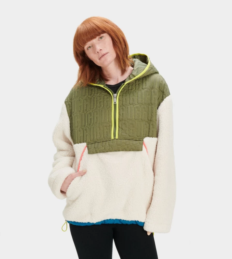 UGG Women's Iggy Sherpa Half Zip Pullover in Natural Multi - Cozy Fleece Jacket