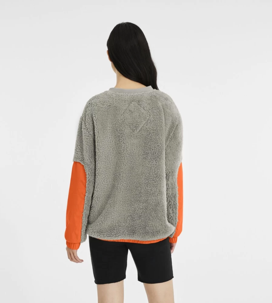 UGG Women's Niko Sherpa Crewneck Sweatshirt in Cobble & Orange Soda Colors