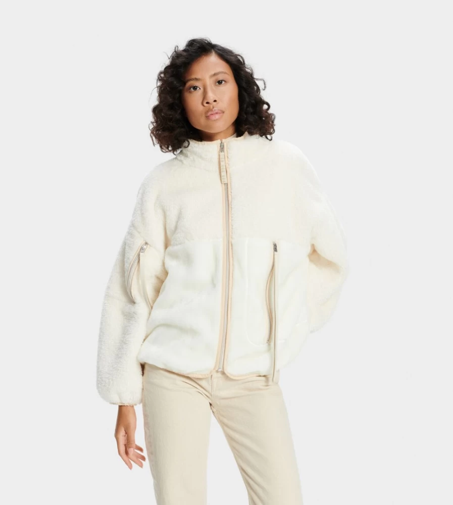 UGG Women's Marlene Cream Sherpa Jacket | Cozy Fleece Lined Winter Coat