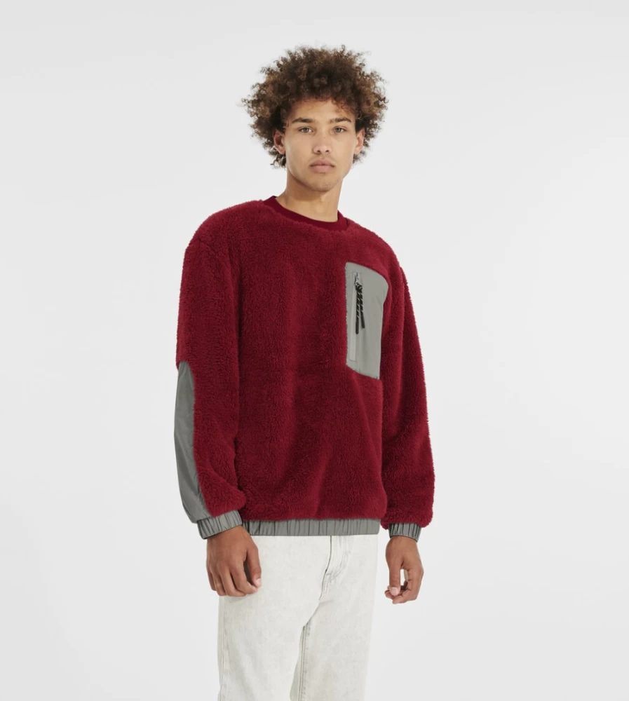 UGG Men's Niko Sherpa Fleece Crewneck Sweatshirt - Rich Red / Cobble