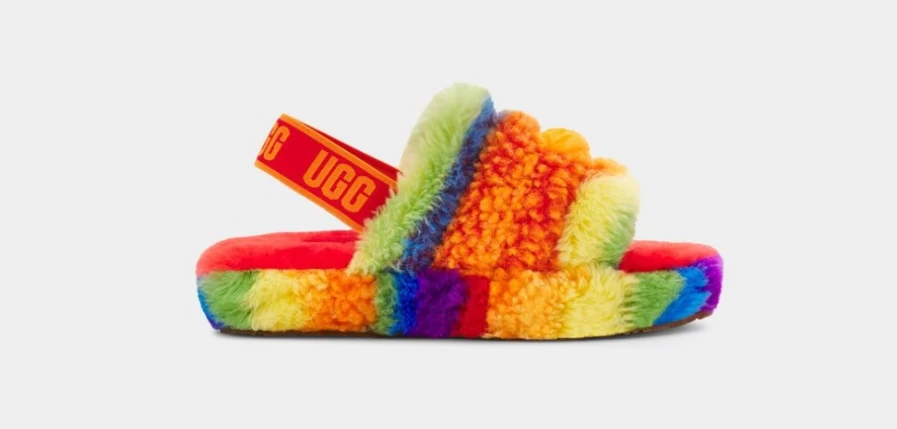 UGG Kids Fluff Yeah Slide Sandals Rainbow Stripes - Colorful Comfort for Children