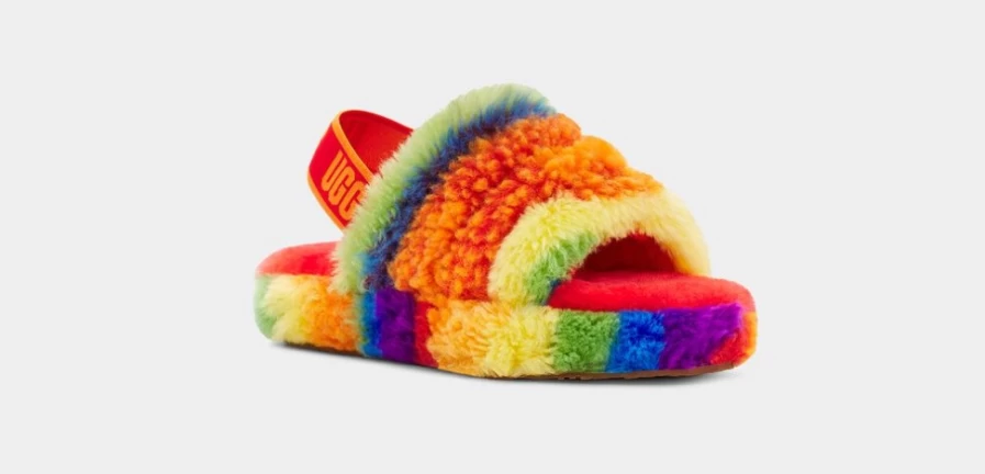 UGG Kids Fluff Yeah Slide Sandals Rainbow Stripes - Colorful Comfort for Children