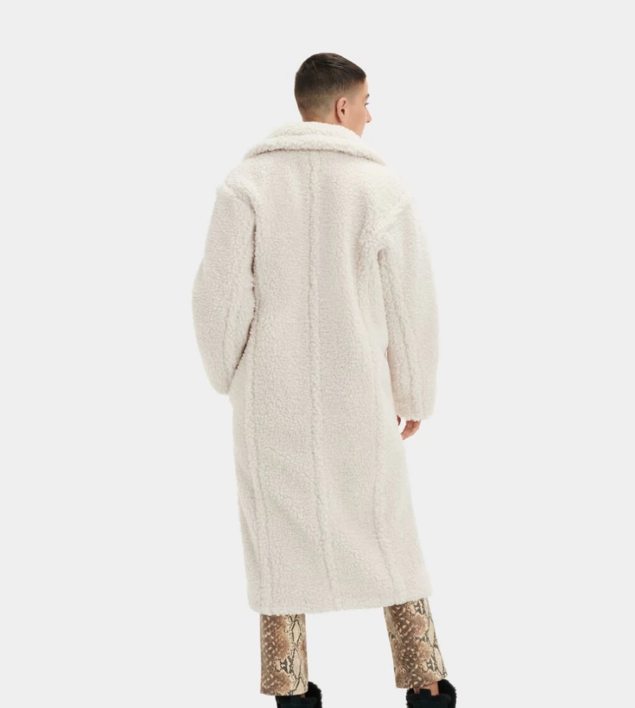UGG Women's Gertrude Long Teddy Coat in Winter White - Plush Fleece Outerwear