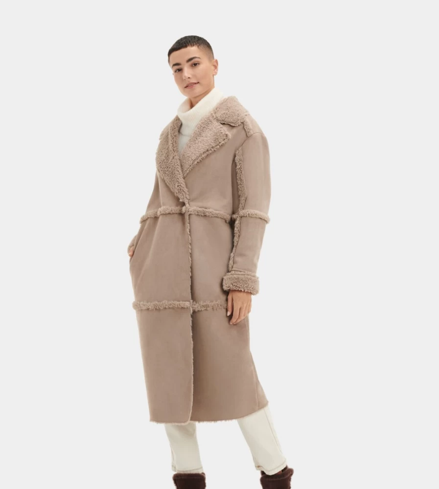 UGG Women's Wolf Grey Long Faux Fur Twinface Coat