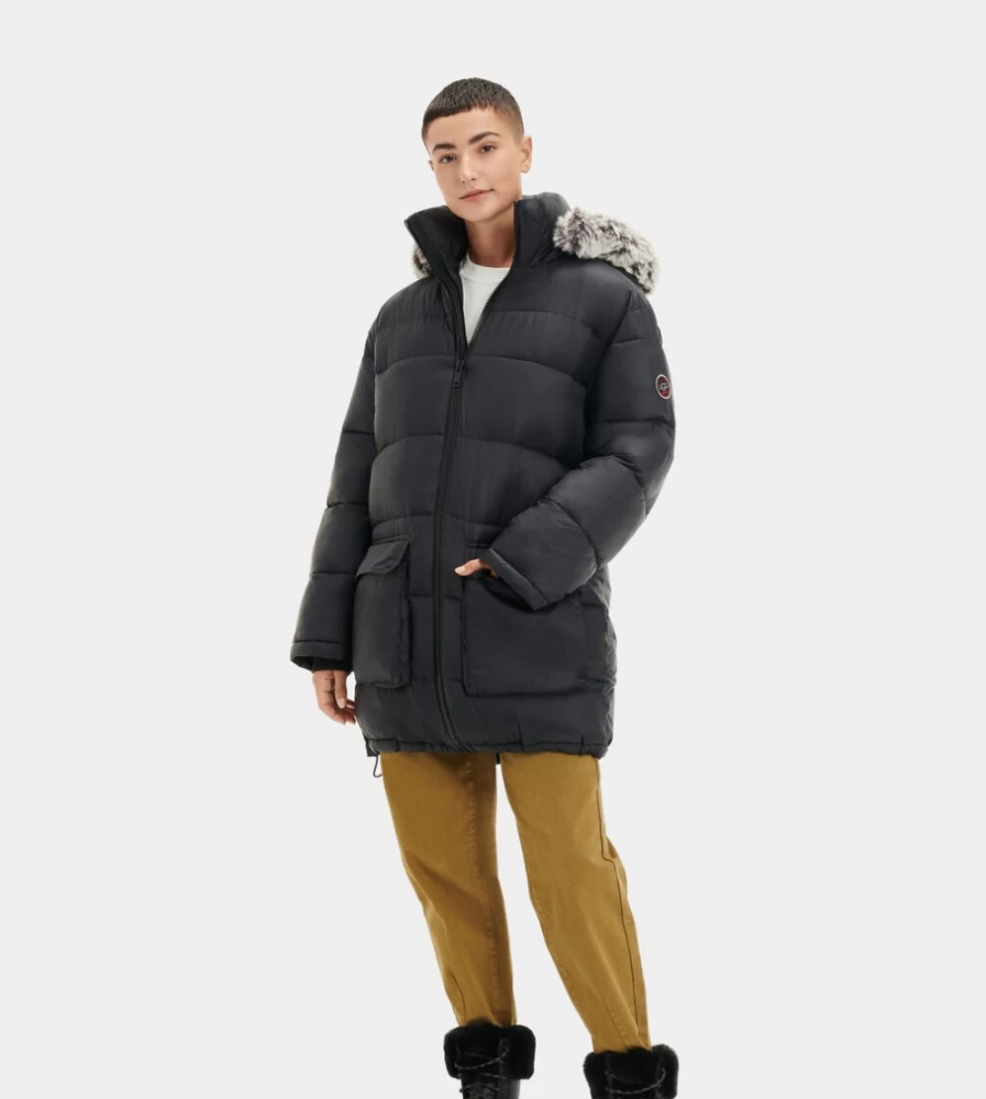 UGG Women's Black Ozzy Mid-Length Puffer Jacket - Warm Winter Coat