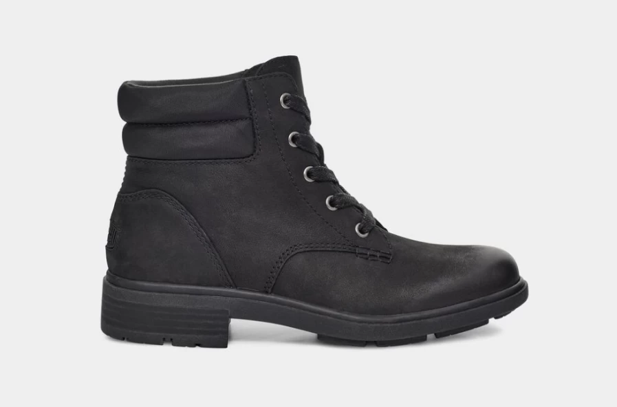 UGG Women's Harrison Lace Boots in Black Leather - Stylish & Comfortable Footwear