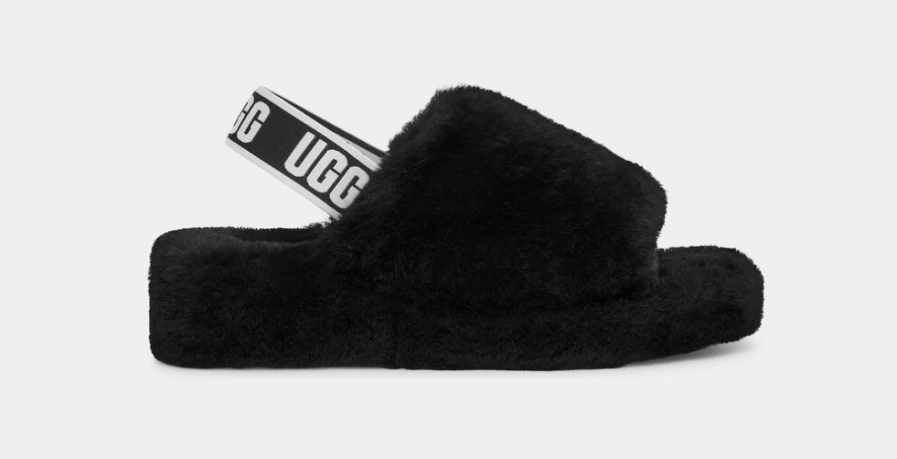 UGG Women's Fluff Yeah Slide Feather Slippers in Black