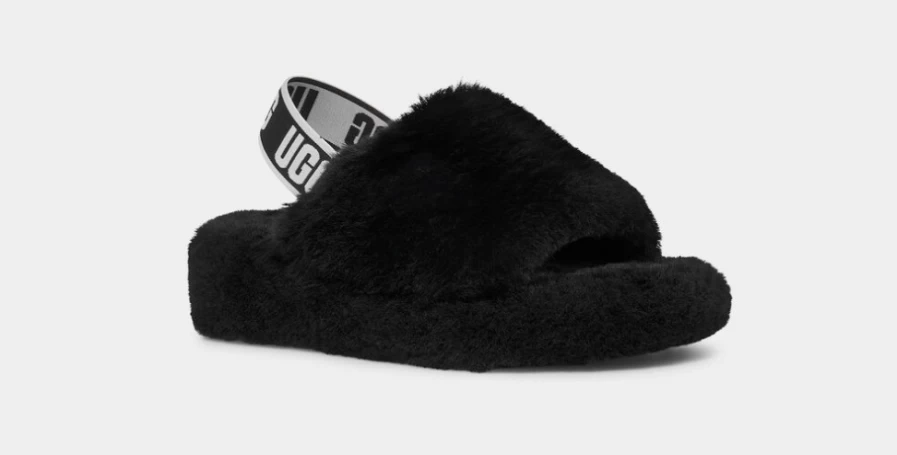 UGG Women's Fluff Yeah Slide Feather Slippers in Black