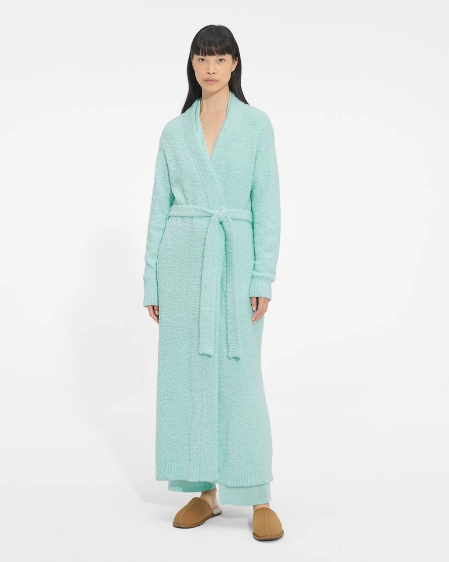 UGG Women's Sky Blue Lenny Knit Robe - Cozy Cable Knit Cardigan Sweater