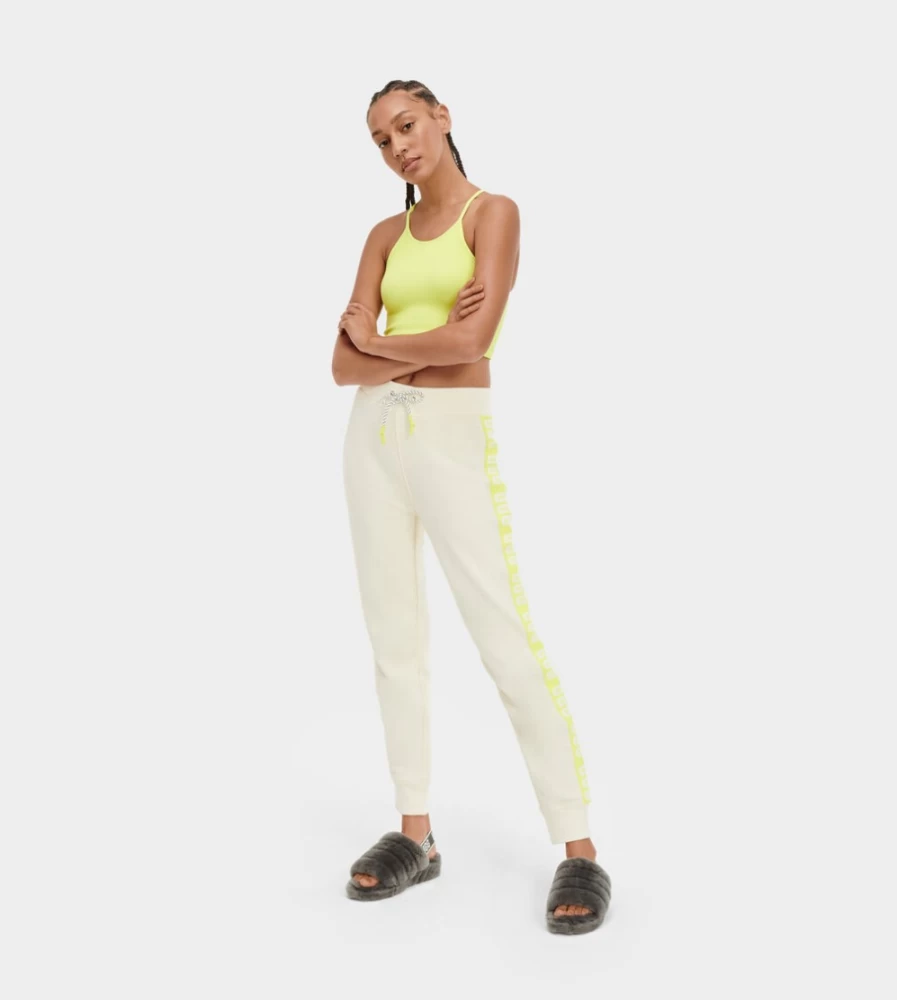 UGG Women's Reverie Track Pants in White & Lime Yellow - Comfortable Athletic Wear