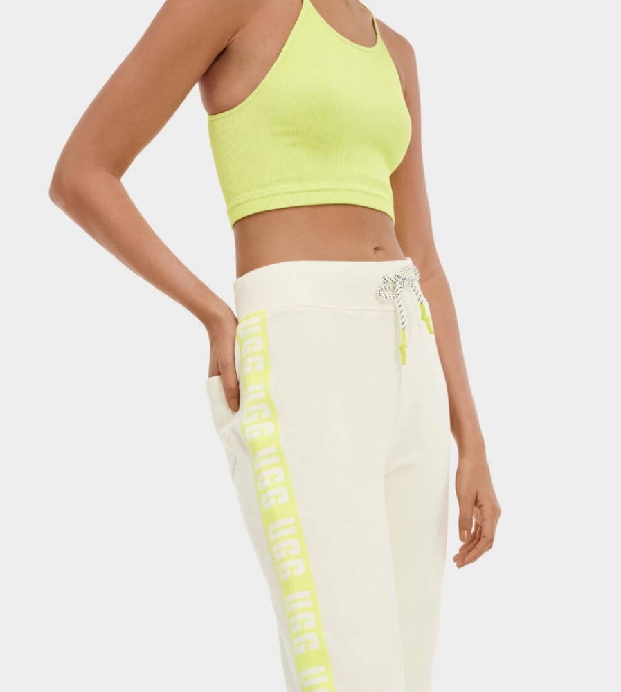 UGG Women's Reverie Track Pants in White & Lime Yellow - Comfortable Athletic Wear