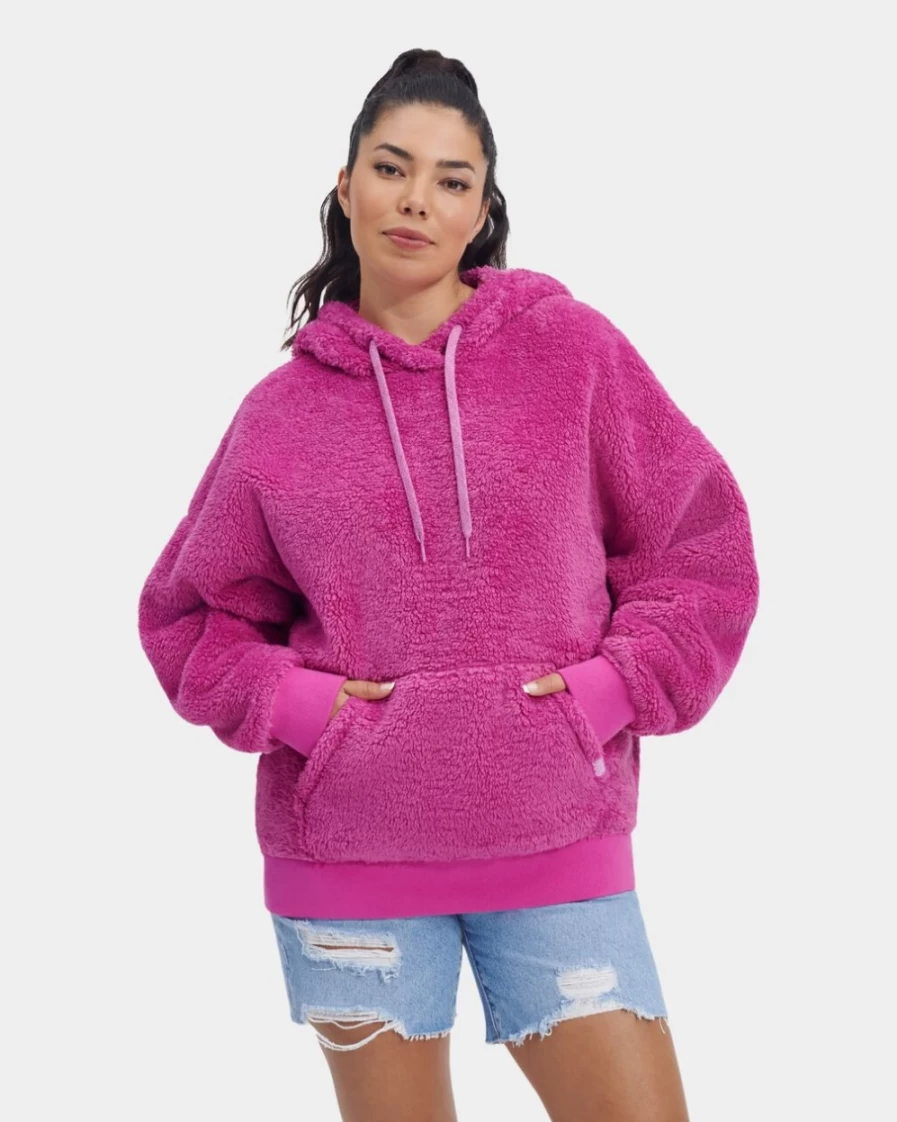UGG Women's Loyra Sherpa Hoodie in Solferino Pink | Cozy Fleece Pullover