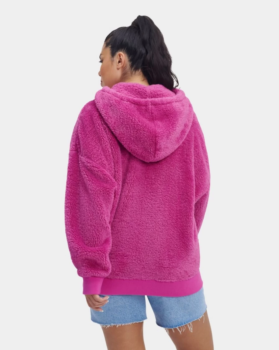 UGG Women's Loyra Sherpa Hoodie in Solferino Pink | Cozy Fleece Pullover
