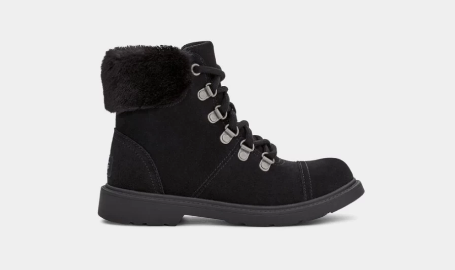UGG Kids Azell Hiker Weather Boots in Black Suede - Waterproof & Durable