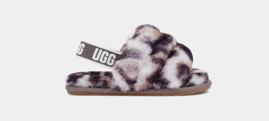 UGG Fluff Yeah Slide Panther Print Stormy Grey Slippers for Toddlers