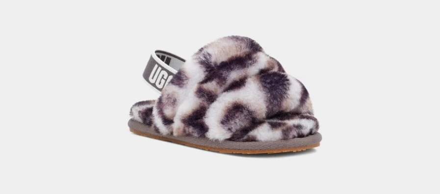 UGG Fluff Yeah Slide Panther Print Stormy Grey Slippers for Toddlers