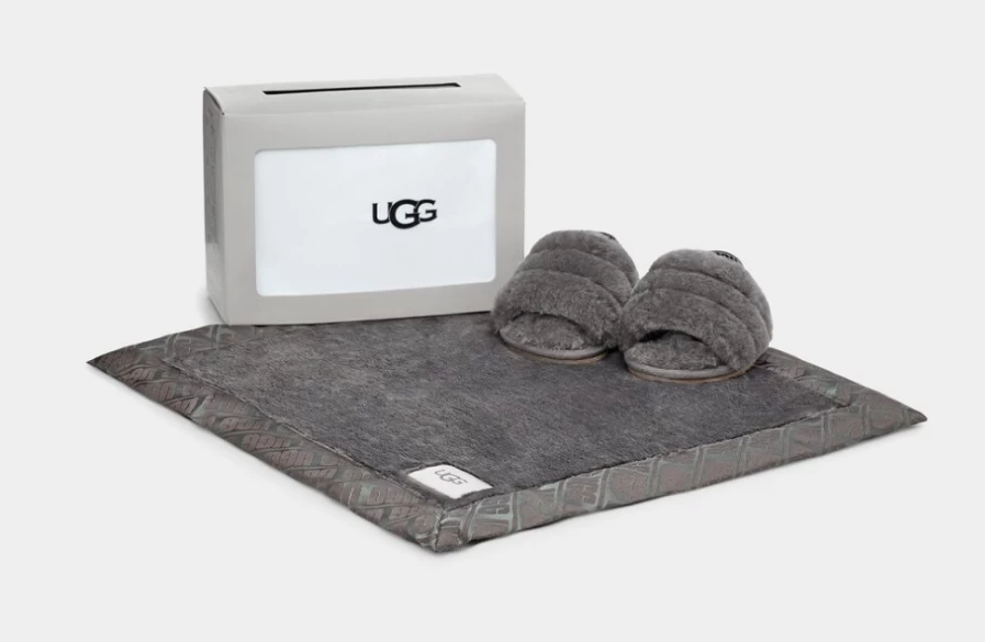 UGG Fluff Yeah Slide and Lovey Charcoal Slippers for Infants