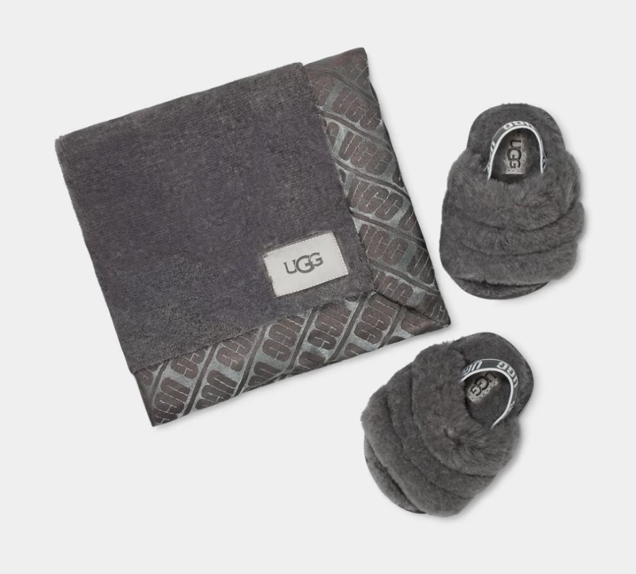 UGG Fluff Yeah Slide and Lovey Charcoal Slippers for Infants