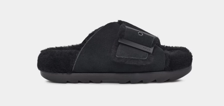 UGG Women's Black Suede Outslide Buckle Boots