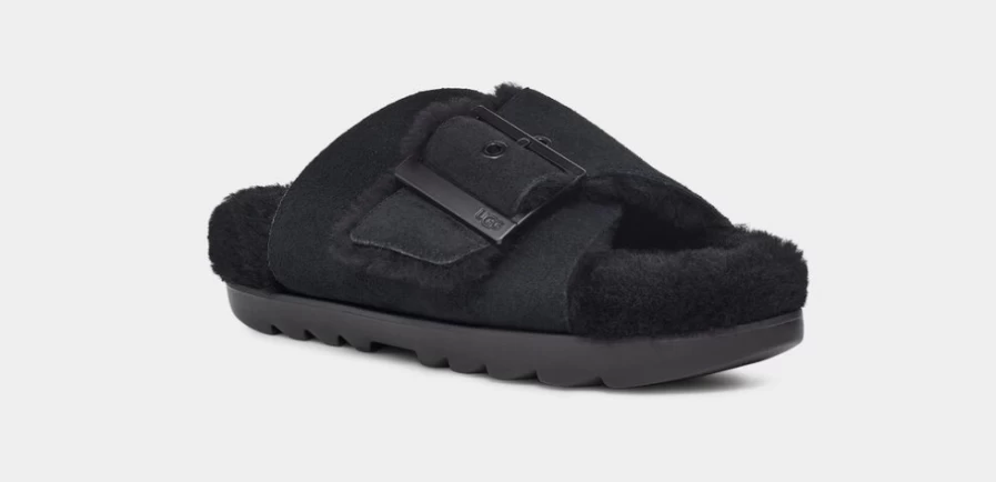 UGG Women's Black Suede Outslide Buckle Boots