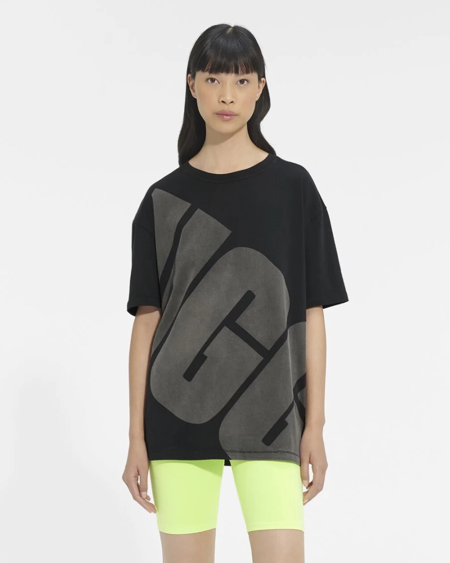 UGG Women's Jacqueline Logo Tee in Black/Coal - Casual Cotton T-Shirt with Branded Design