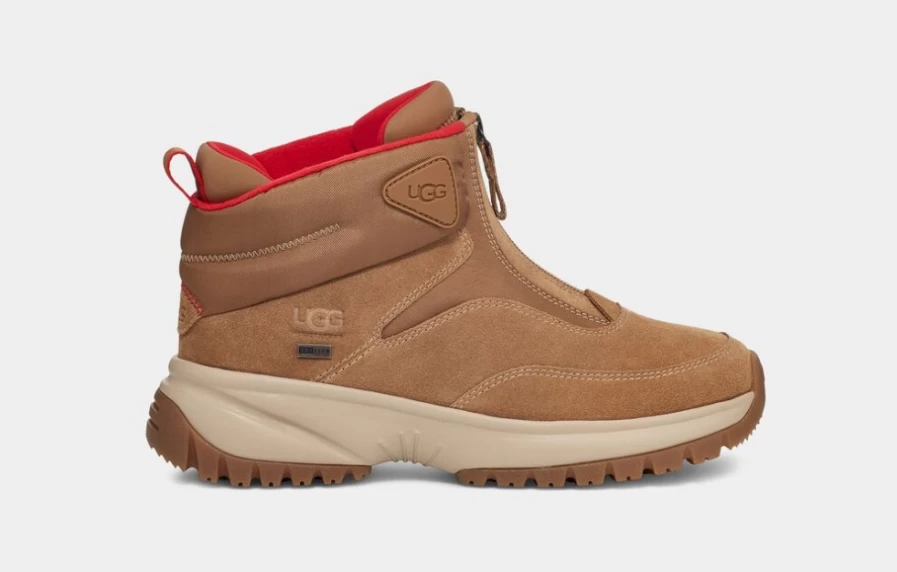 UGG Women's Yose Short Zip Boot in Chestnut Suede
