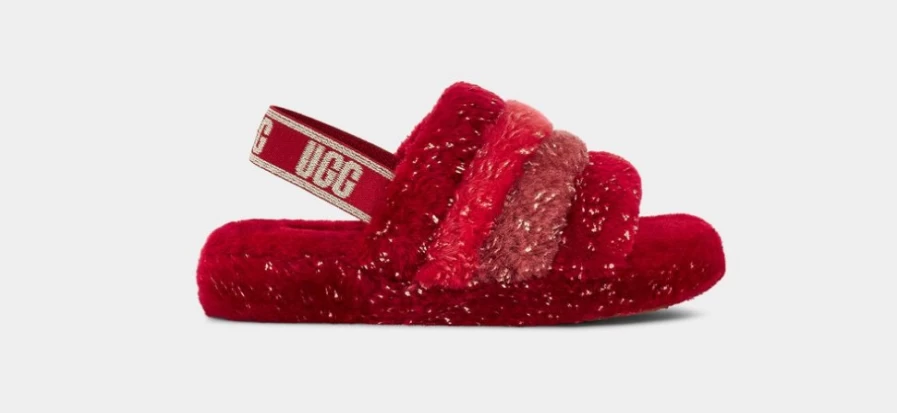 UGG Kids Fluff Yeah Metallic Sparkle Boots - Red Multi Color
